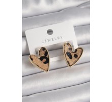 Pirinç Gold Renk Leopar Desen Kalp Model Kadın Küpe - TJ-BKP9883