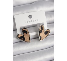 Pirinç Gümüş Renk Leopar Desenli Kalp Model Kadın Küpe - TJ-BKP9884