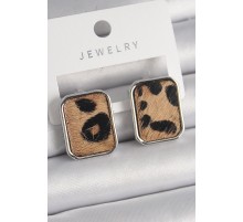Pirinç Gümüş Renk Leopar Desenli Kare Model Kadın Küpe - TJ-BKP9888