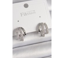 Pirinç Gümüş Renk Zirkon Taşlı Kadın Küpe - TJ-BKP9904