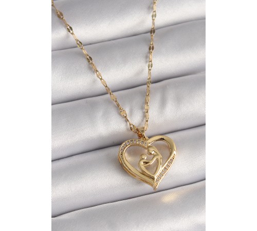 316L Çelik Gold Renk Zincir Zirkon Taşlı Kalp Anne Çocuk Figür Kadın Kolye - TJ-BKO9648 316L Çelik Gold Renk Zincir Zirkon Taşlı Kalp Anne Çocuk Figür Kadın Kolye - TJ-BKO9648