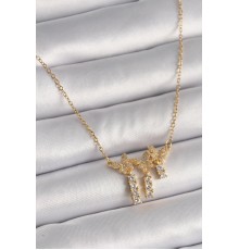 316L Çelik Gold Renk Zincir Zirkon Taşlı Kelebek Model Sallantı Detay Kadın Kolye - TJ-BKO9652