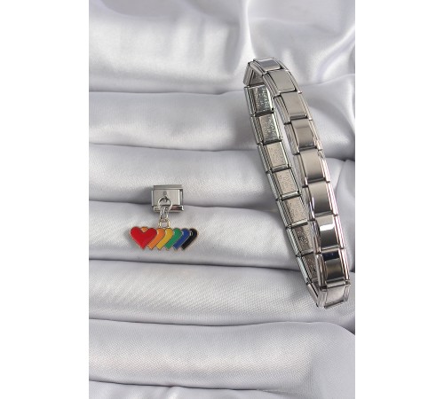316L Çelik Gümüş Renk Renkli Sallantı Kalp Model Nomination Charm - TJ-BC1100