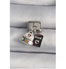 316L Çelik Gümüş Renk Zirkon Taş Detaylı Sırt Çantası Kitap Model Nomination Charm - TJ-BC1105