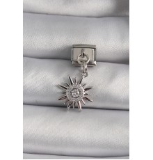 316L Çelik Gümüş Renk Sallantı Zirkon Taşlı Güneş Model Nomination Charm - TJ-BC1114