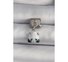316L Çelik Gümüş Renk Sallantı Zirkon Taşlı Panda Model Nomination Charm - TJ-BC1118