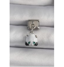 316L Çelik Gümüş Renk Sallantı Zirkon Taşlı Panda Model Nomination Charm - TJ-BC1118