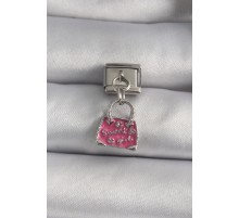 316L Çelik Gümüş Renk Sallantı Pembe Çanta Model Nomination Charm - TJ-BC1119