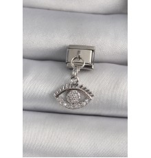 316L Çelik Gümüş Renk Sallantı Zirkon Taşlı Göz Model Nomination Charm - TJ-BC1128