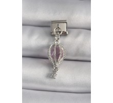 316L Çelik Gümüş Renk Sallantı Mor Sedefli Balon Model Nomination Charm - TJ-BC1131