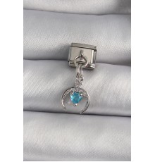 316L Çelik Gümüş Renk Sallantı Zirkon Taşlı Hilal Model Mavi Kalp Detay Nomination Charm - TJ-BC1134