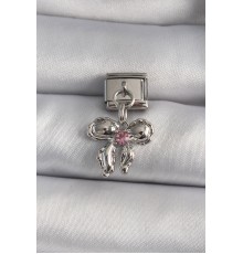 316L Çelik Gümüş Renk Sallantı Zirkon Taşlı Fiyonk Model Nomination Charm - TJ-BC1140