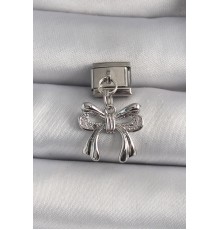 316L Çelik Gümüş Renk Zirkon Taşlı Sallantı Fiyonk Model Nomination Charm - TJ-BC1145