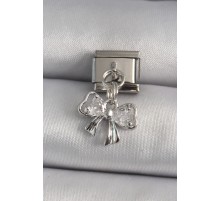 316L Çelik Gümüş Renk Zirkon Taşlı Kurdele Model Nomination Charm - TJ-BC1161