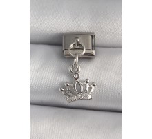 316L Çelik Gümüş Renk Sallantı Zirkon Taşlı Taç Model Nomination Charm - TJ-BC1166