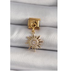 316L Çelik Gold Renk Sallantı Zirkon Taşlı Güneş Model Nomination Charm - TJ-BC1183