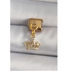 316L Çelik Gold Renk Sallantı Zirkon Taşlı Taç Model Nomination Charm - TJ-BC1186