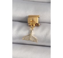 316L Çelik Gold Renk Sallantı Zirkon Taşlı Balık Kuyruğu Figür Nomination Charm - TJ-BC1187
