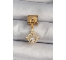 316L Çelik Gold Renk Sallantı Zirkon Taşlı Küre Model Yıldız Detay Nomination Charm - TJ-BC1191