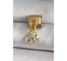 316L Çelik Gold Renk Sallantı Zirkon Taşlı Fil Model Nomination Charm - TJ-BC1194