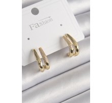 Pirinç Gold Renk Zirkon Taşlı 2'Li Model Kadın Küpe - TJ-BKP9953