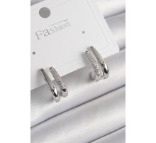 Pirinç Gümüş Renk Zirkon Taşlı 2'Li Kadın Küpe - TJ-BKP9954