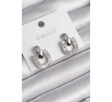 Pirinç Gümüş Renk Sallantı Zirkon Taşlı Kare Model Kadın Küpe - TJ-BKP9982