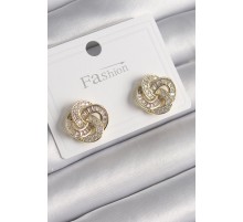 Pirinç Gold Renk Zirkon Taşlı Çiçek Model Kadın Küpe - TJ-BKP9983