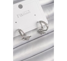 Pirinç Gümüş Renk Zirkon Taşlı Halka Model Sallantı Yıldız Detay Kadın Küpe - TJ-BKP9990