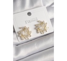 Pirinç Gold Renk Zirkon Taşlı Daire Model Kadın Küpe - TJ-BKP9995