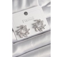 Pirinç Gümüş Renk Zirkon Taşlı Daire Model Kadın Küpe - TJ-BKP9996