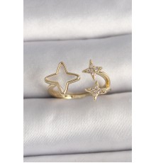Pirinç Gold Renk Zirkon Taşlı Beyaz Mineli Zirkon Taşlı Ayarlanabilir Yüzük - TJ-BYK3553