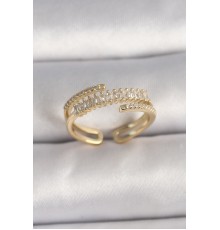Pirinç Gold Renk Zirkon Taşlı Ayarlanabilir Kadın Yüzük - TJ-BYK3565