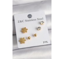 316L Çelik Gold Renk Zirkon Taşlı Kar Tanesi Model Kadın Küpe Seti - TJ-BKP10013