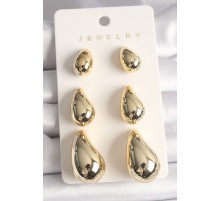 Gold Renk 3'Lü Damla Model CCB Plastik Kadın Küpe Seti - TJ-BKP10034