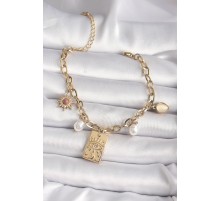 316L Çelik Gold Renk Zirkon Taş Detaylı Tarot Model İnci Detay Kadın Bileklik - TJ-BB6609