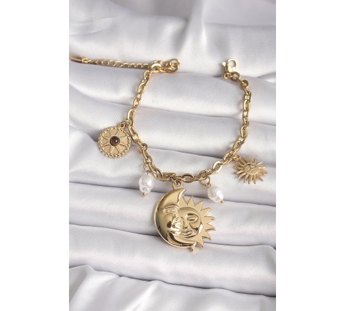 316L Çelik Gold Renk Ay Dede Güneş Figür Güneş Detay Kadın Bileklik - TJ-BB6612 316L Çelik Gold Renk Ay Dede Güneş Figür Güneş Detay Kadın Bileklik - TJ-BB6612