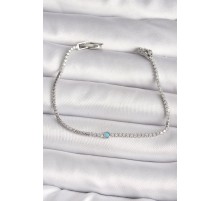 Pirinç Gümüş Renk Su Yolu Zirkon Taşlı Mavi Taşlı Kadın Bileklik - TJ-BB6616