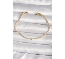 Pirinç Gold Renk Su Yolu Zirkon Taşlı Mavi Taşlı Kadın Bileklik - TJ-BB6617