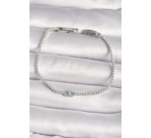 Pirinç Gümüş Renk Su Yolu Zirkon Taşlı Messika Model Mavi Taşlı Kadın Bileklik - TJ-BB6624