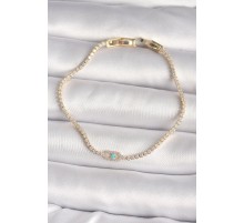 Pirinç Gold Renk Su Yolu Zirkon Taşlı Mavi Taşlı Messika Model Kadın Bileklik - TJ-BB6625
