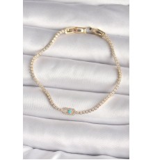 Pirinç Gold Renk Su Yolu Zirkon Taşlı Mavi Taşlı Messika Model Kadın Bileklik - TJ-BB6625
