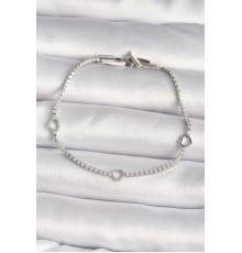 Pirinç Gümüş Renk Su Yolu Zirkon Taşlı Kalp Model Kadın Bileklik - TJ-BB6626