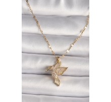 316L Gold Renk Zirkon Taşlı Sinek Kuşu Model Kadın Kolye - TJ-BKO9676
