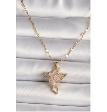 316L Gold Renk Zirkon Taşlı Sinek Kuşu Model Kadın Kolye - TJ-BKO9676