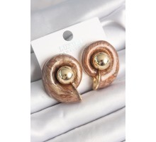 Pirinç Gold Renk Kahverengi Mineli Salyangoz Model Kadın Küpe - TJ-BKP10046