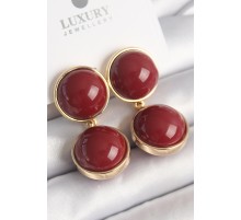 Pirinç Gold Renk Sallantı Bordo Daire Model Kadın Küpe - TJ-BKP10049