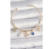Pirinç Gold Renk Zirkon Taşlı Arı Figür İnci Detay Charm Kadın Bileklik - TJ-BB6643