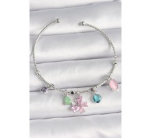 Pirinç Gümüş Renk Pembe Zirkon Taşlı Kelebek Figür Sallantı Detaylı Charm Kadın Bileklik - TJ-BB6644