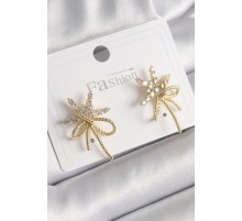 Pirinç Gold Renk Zirkon Taşlı Yıldız Düğüm Model Kadın Küpe - TJ-BKP9951